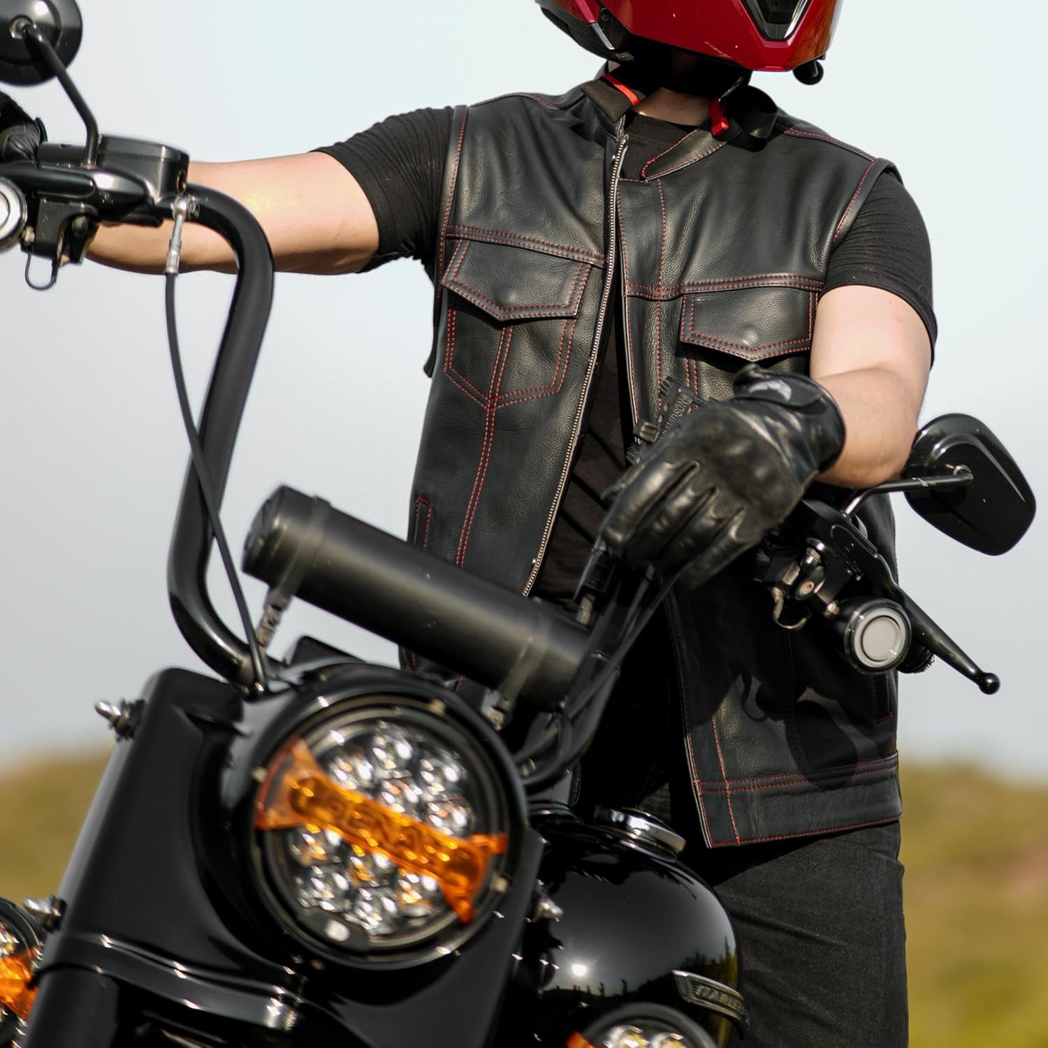 Mens Black Motorcycle Vests - SOA Club & Traditional Paisley Satin Liner Leather Biker Vests