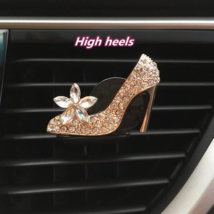 Gold Car Air Freshener - Diamond Purse High Heels Scent Diffuser Clip - Crystal Car Accessories for Women