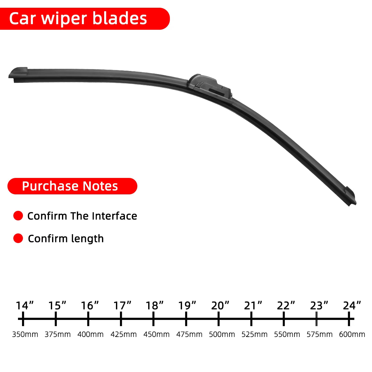 1PC Car Windshield Wiper Blades Hook Universal Soft Rubber Frameless Bracketless Car Wipers 14" 16" 18" 19" 20" 21" 22" 24" 26"