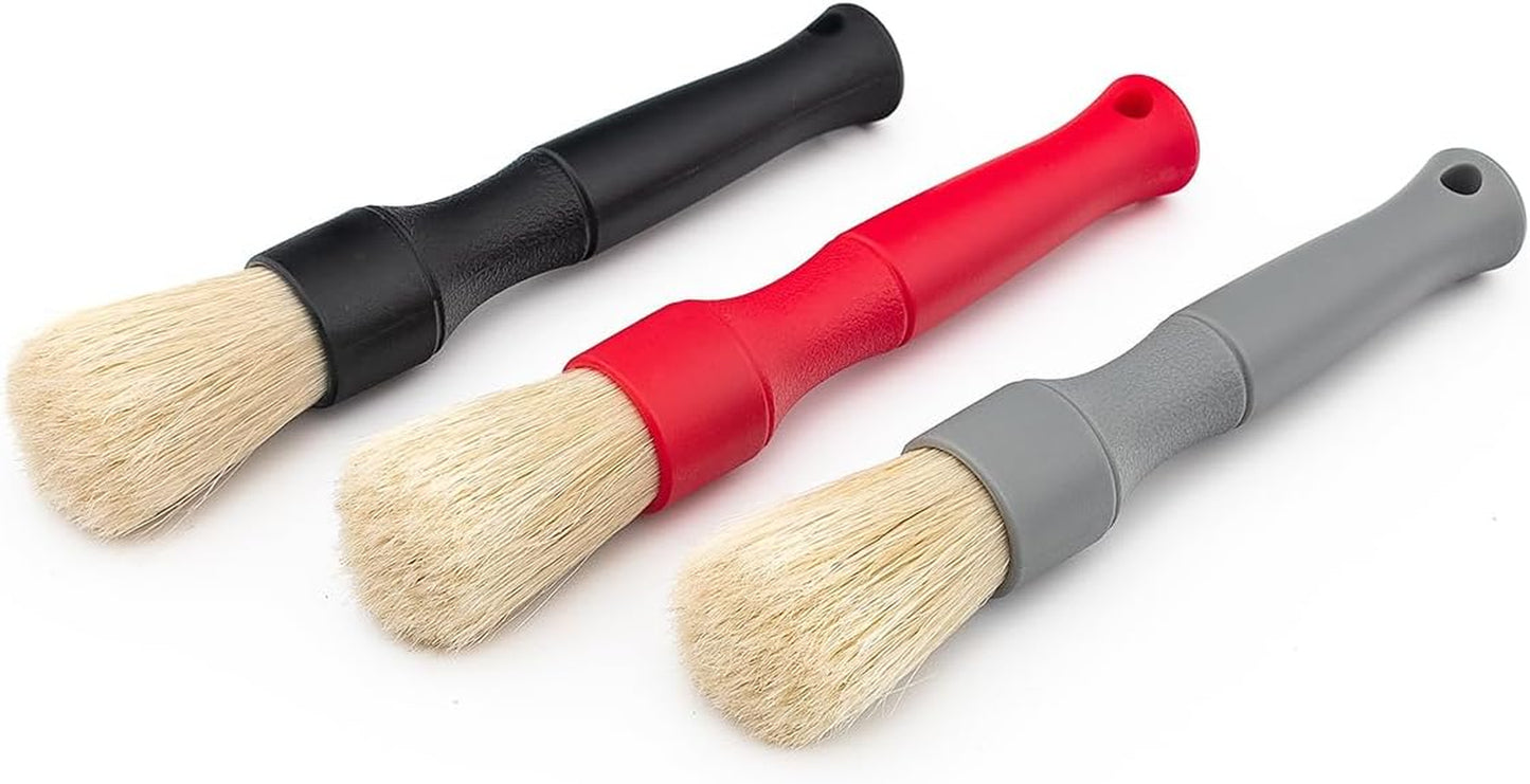 Boar Hair Detailing Brush Large, Comfortable Grip and Heavy-Duty Scrubbing for Interior, Exterior, Engine Bay, Wheels, Exhaust Tips, Textured Plastic