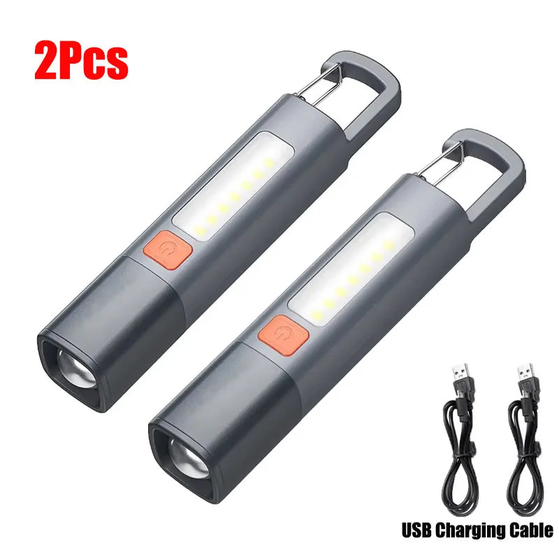 Strong Lighting ABS Flashlamp USB Charging Portable Outdoor EDC Torch Camping Hanging Flashlights Telescopic Focus COB Side Lamp