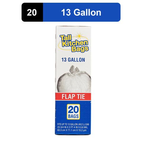 (3 Pack)  Basic Kitchen Trash Bags, 13 Gallon, 20 Bags (Flap Tie)