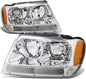 HL-OH-JGC99-CH-AM Chrome Amber Headlights Assembly Replacement Compatible with 99-04 Jeep Grand Cherokee