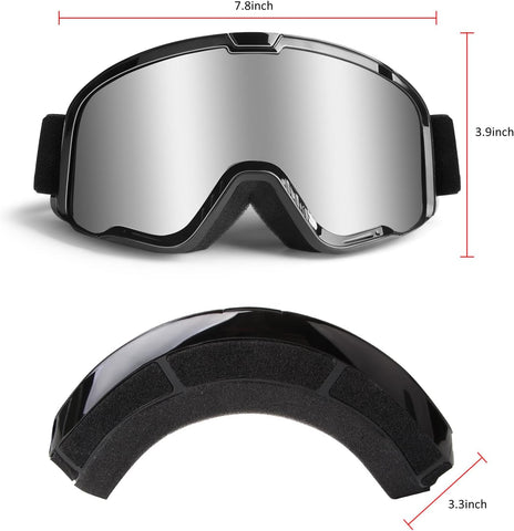 Motocross Goggles for Adult ATV, Motorcycle, Dirtbike & Offroad - UV400 Anti-Scratch, Dustproof Silver MX Goggles