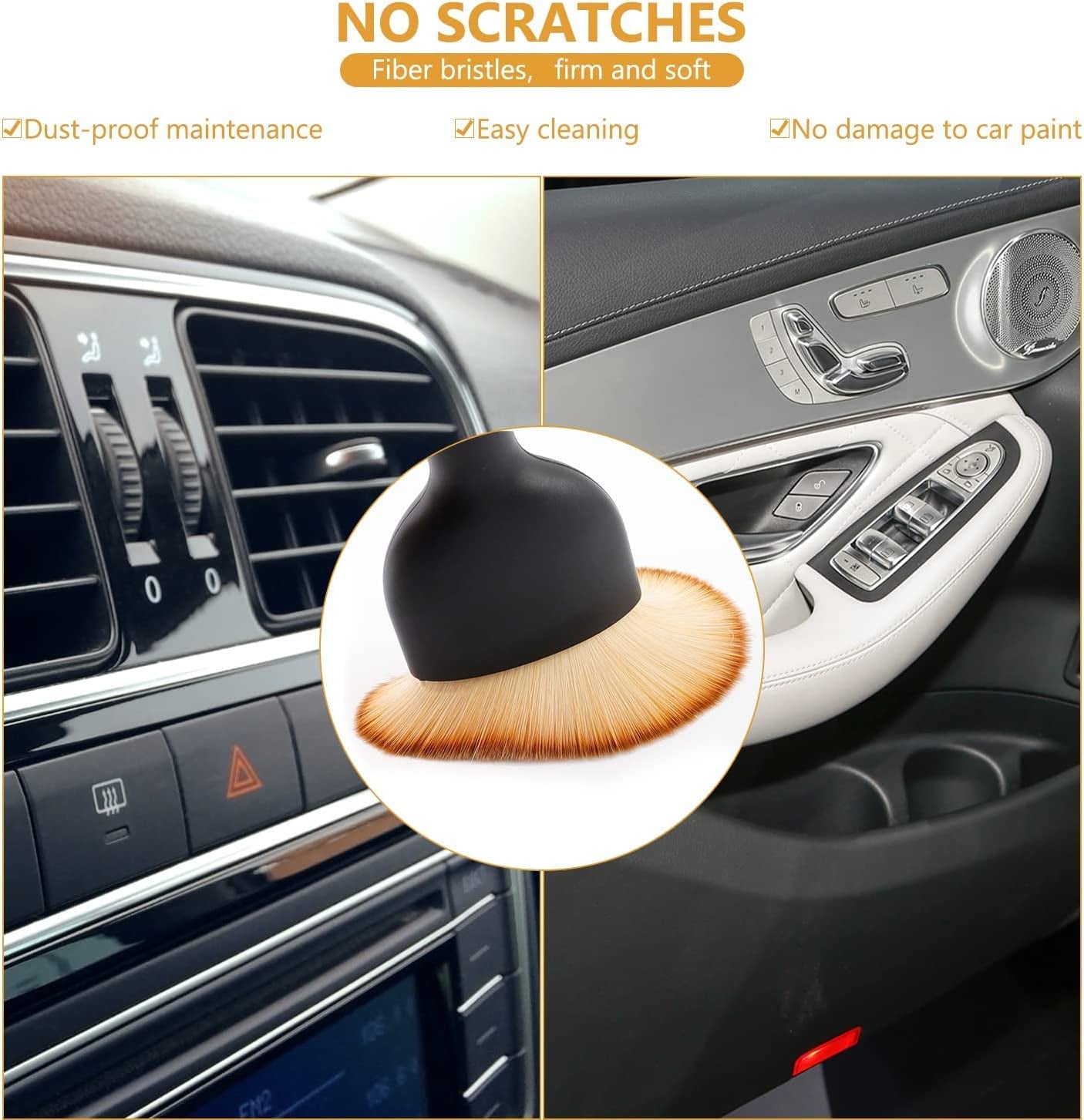 Car Brush, Car Interior Cleaning Tool, Car Cleaning Brush Dust Collectors, Curved Design Dirt Dust Clean Brushes, Engine Compartment and Dashboard(2 PCS)