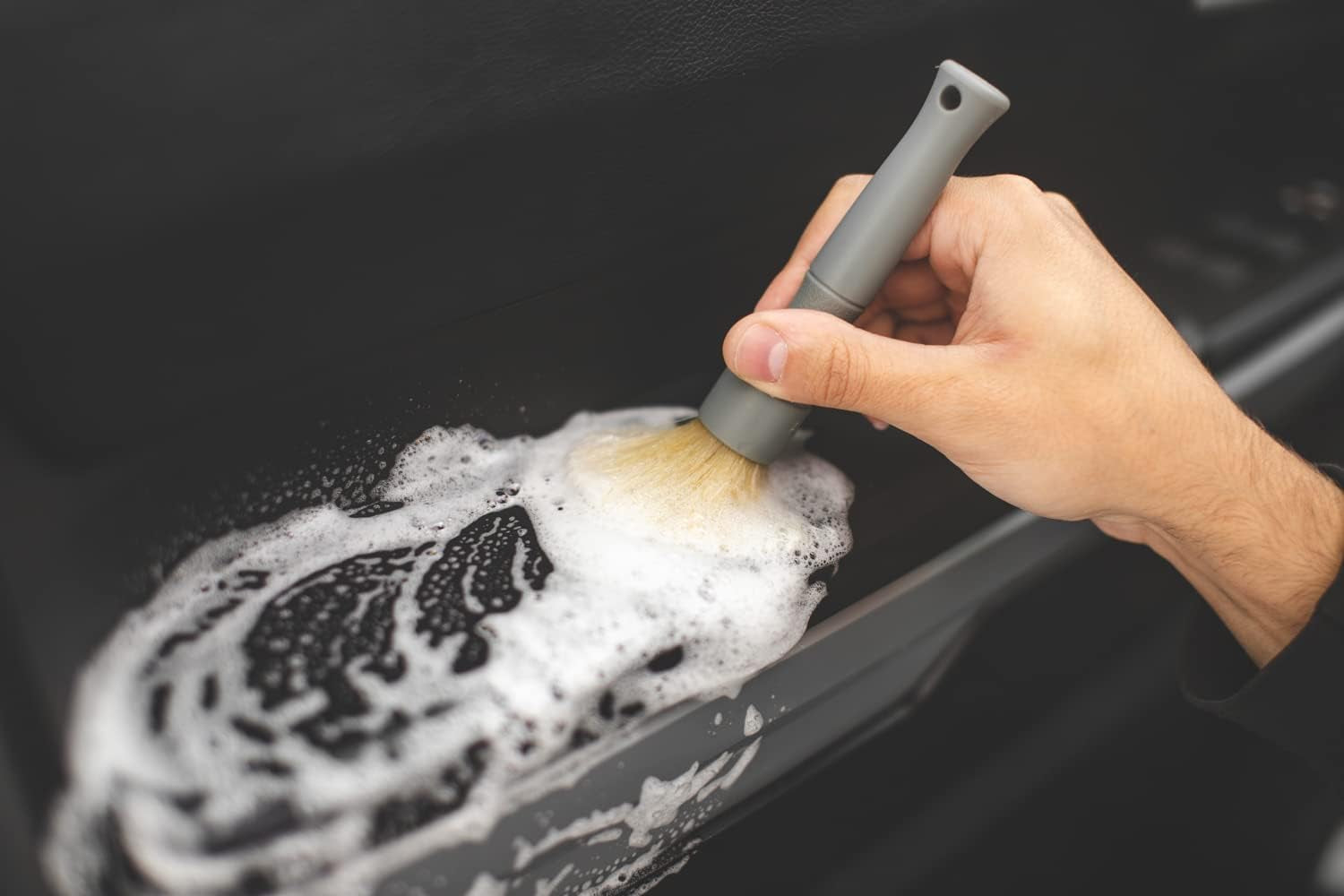 Boar Hair Detailing Brush Large, Comfortable Grip and Heavy-Duty Scrubbing for Interior, Exterior, Engine Bay, Wheels, Exhaust Tips, Textured Plastic