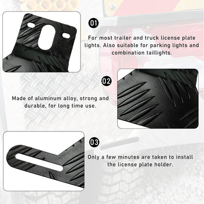 Car Aluminum License Plate Light Bracket, Auto License Plate Holder Bracket and Light Mount, Universal Vehicle Exterior Accessories for UTV ATV Trailer Truck RV Motorcycles (Black)