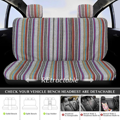 Boho Car Seat Covers Baja Saddle Blanket Seat Covers Full Set, Striped Woven Cloth Seat Covers for Cars with Seat Belt Pads and Steering Wheel Cover, Universal Fit for Sedan, SUV, Truck