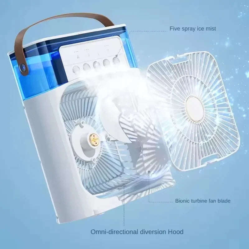 3 in 1 Summer Cooling Fan Portable Desktop Humidifier USB Mini Air Conditioners Night Light Water Mist for Home or Office
