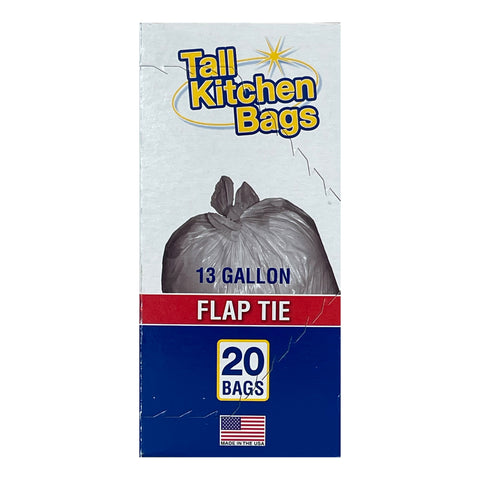 (3 Pack)  Basic Kitchen Trash Bags, 13 Gallon, 20 Bags (Flap Tie)