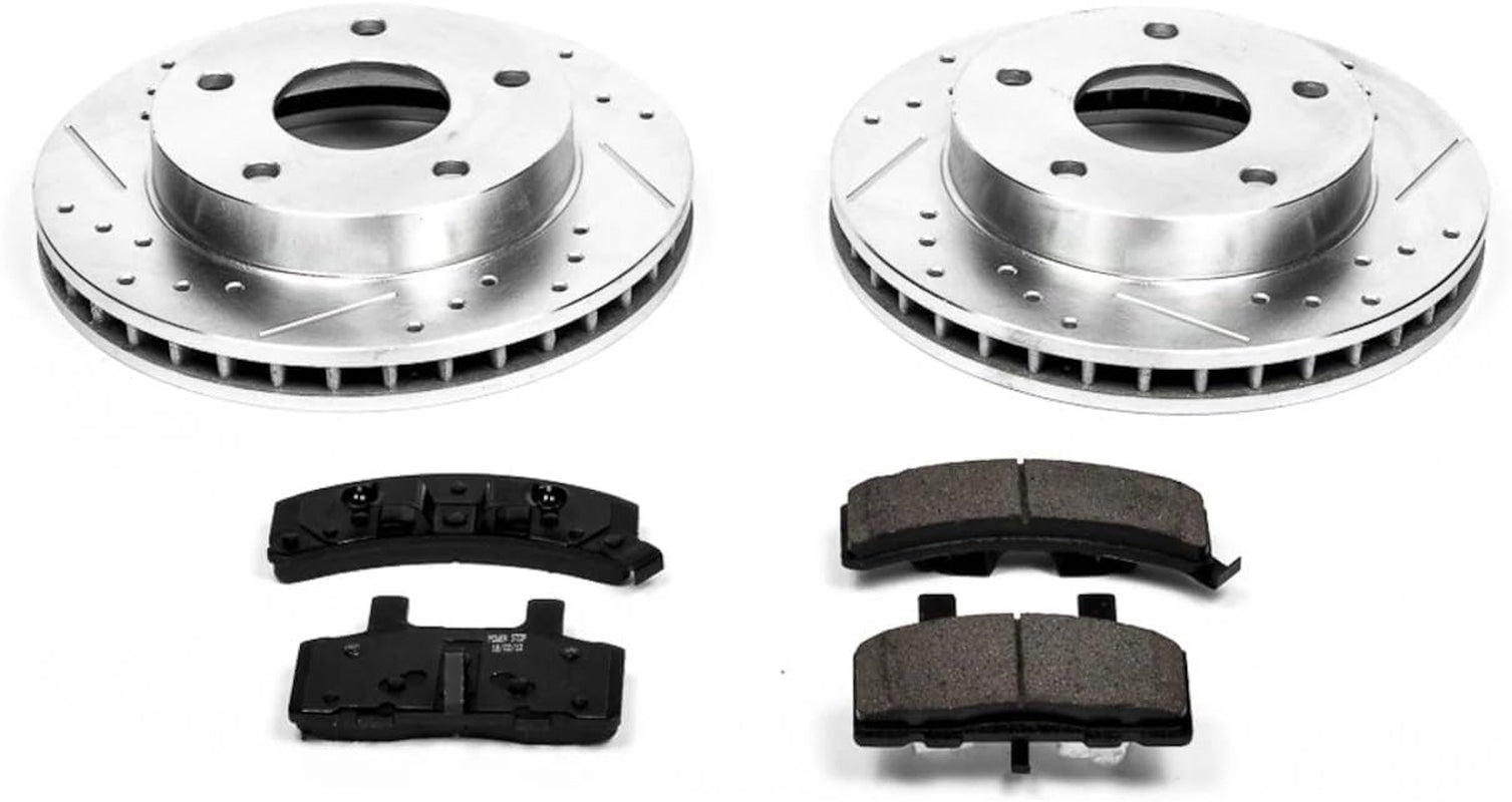 K2126 Front Z23 Carbon Fiber Brake Pads with Drilled & Slotted Brake Rotors Kit for Dodge Ram 1500 1994-1999 [Model Specific]