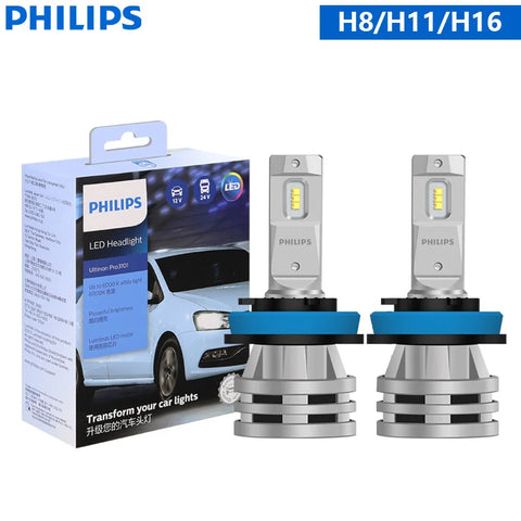 Philips LED H1 H3 H4 H7 H11 Ultinon Pro3101 12V/24V 6000K Bright White HB3 9005 HB4 9006 HIR2 9012 Auto Headlight LED Lamps, 2X
