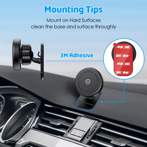 3M [6 Pack] Sticky Adhesive Pads Replacement Mounting Tape, Dashboard Sticker for Magnetic Phone Car Mount, Double Sided 3M Adhesive Pads, with 2 Dry Wipes