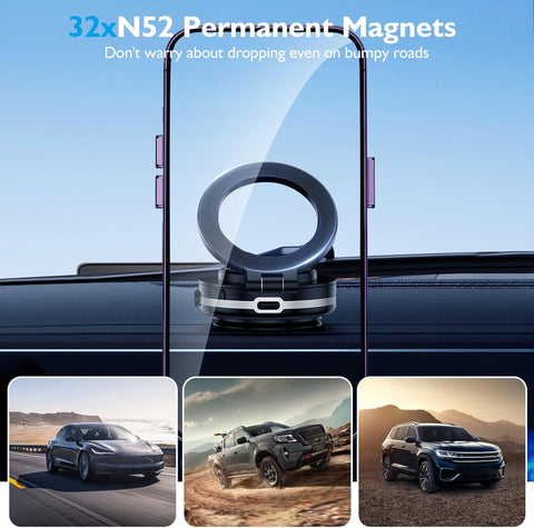 Electric Vacuum Magnetic Car Phone Mount, 360° Rotatable Car Suction Phone Mount, Vacuum Magnetic Phone Holder, Strong Suction for Car & All Smooth Surface,Compatible with All Phone Types (Black)