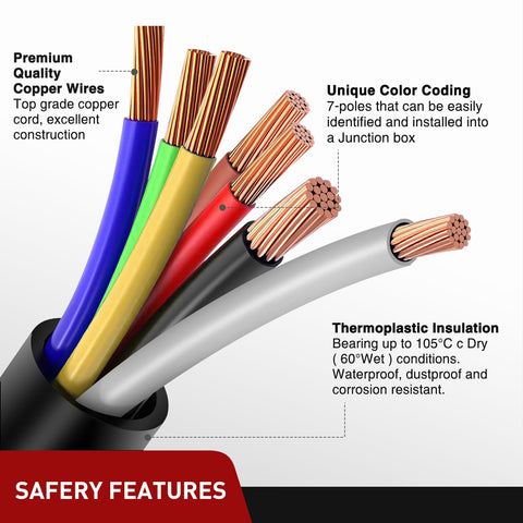 12Feet 7Way Heavy Duty 7 Pin Plug Inline Trailer Cord for Truck Camper Blade Molded RV Cable Wire Weatherproof & Corrosion Resistant-12Ft, 2 Years Warranty