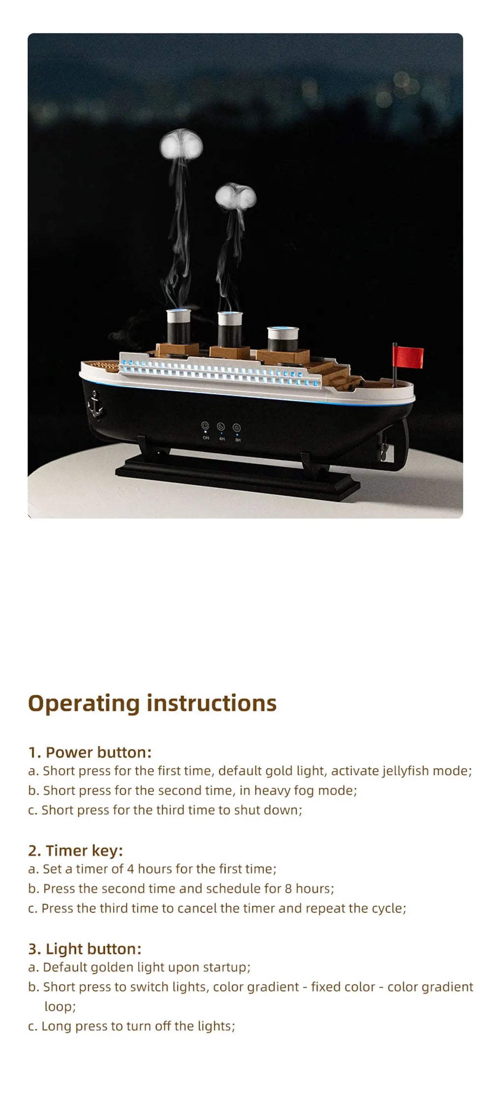 Titanic Ship Model Decoration Air Humidifier 250Ml Essential Oil Diffuser Jellyfish Smoke Ring Spray Aroma Diffuser for Home