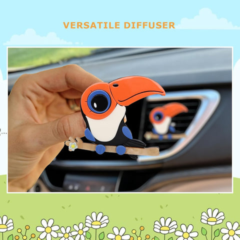 Bird Car Decor,Cute Toucan Air Vent Clip Car Freshener,Acrylic Rainforest Theme Decorations Accessories,Refillable Clip on Diffuser for Women Teens