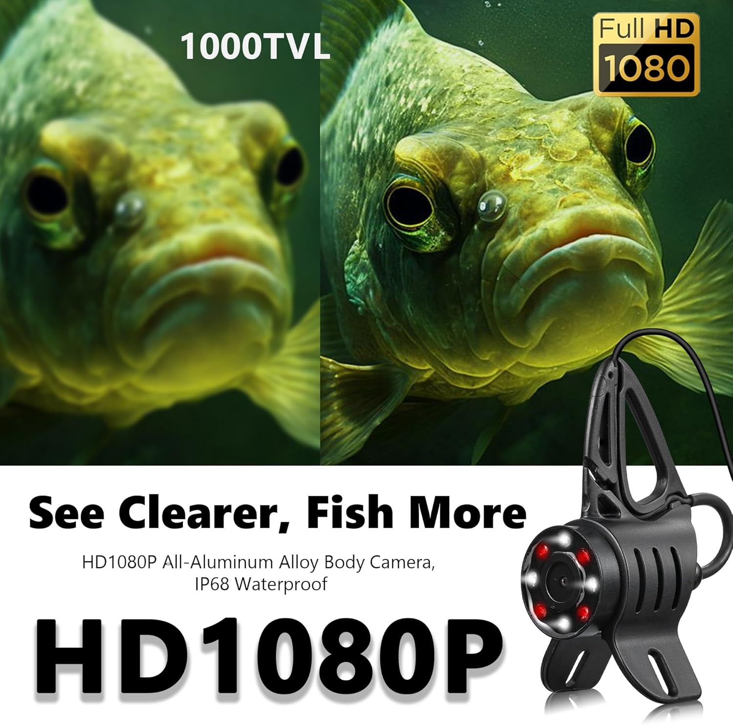 [® 2025 Upgrade] 4.5'' True HD 1080P Underwater Fishing Camera (Plug & Play) - Ice Fishing Camera Underwater W/ 5,000Mah, USB-C, IR+LED, Fish Finder Camera for Ice/Lake/Boat Fishing, 20M/66Ft