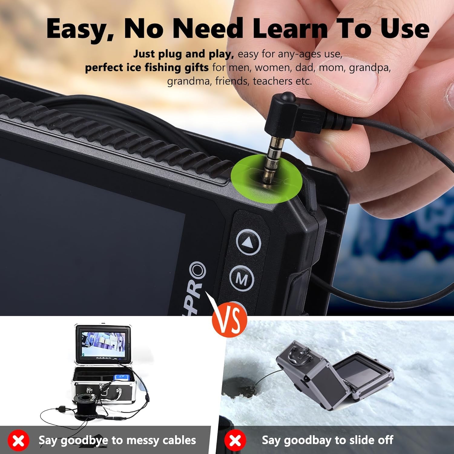 [® 2025 Upgrade] 4.5'' True HD 1080P Underwater Fishing Camera (Plug & Play) - Ice Fishing Camera Underwater W/ 5,000Mah, USB-C, IR+LED, Fish Finder Camera for Ice/Lake/Boat Fishing, 20M/66Ft