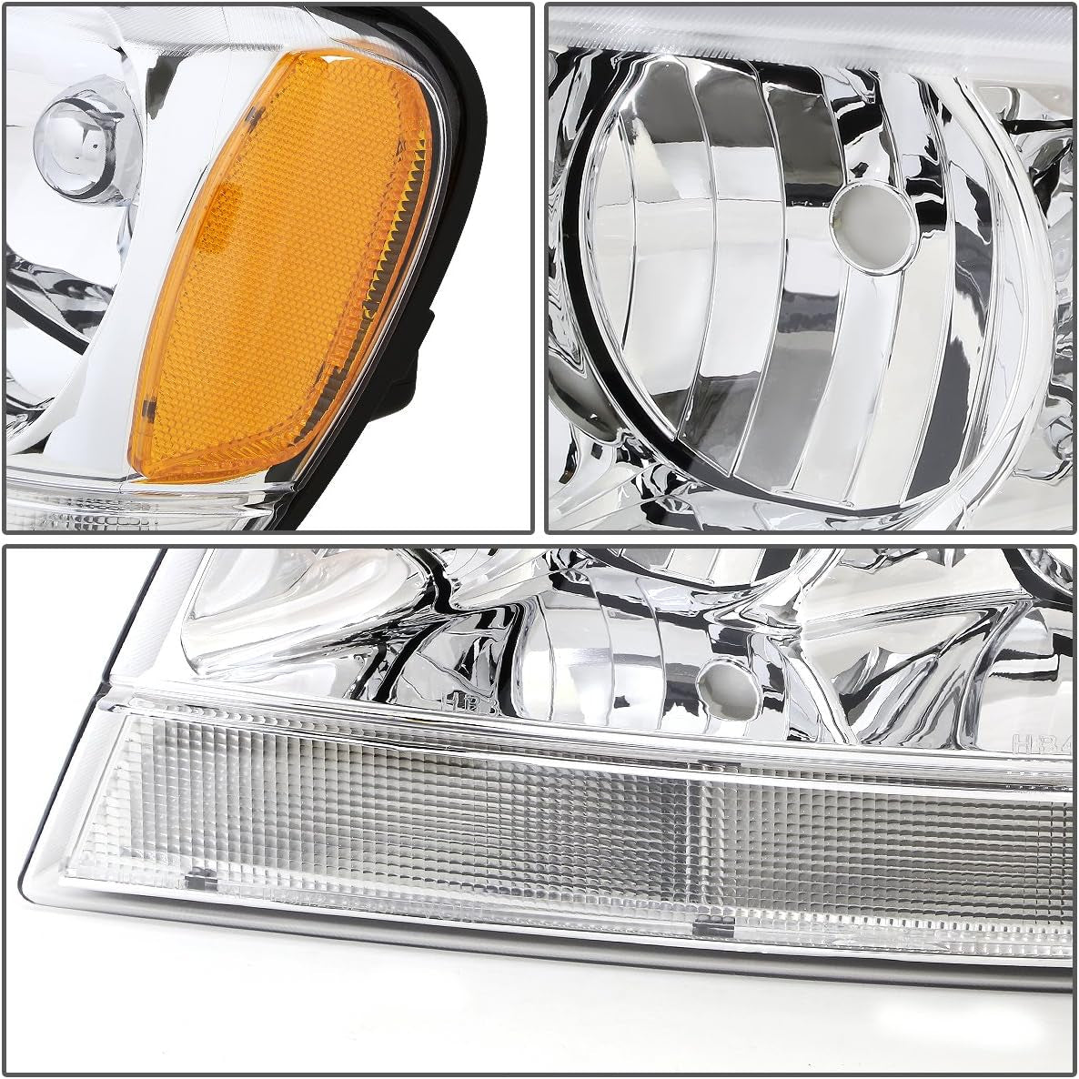 HL-OH-JGC99-CH-AM Chrome Amber Headlights Assembly Replacement Compatible with 99-04 Jeep Grand Cherokee