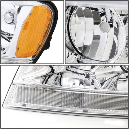 HL-OH-JGC99-CH-AM Chrome Amber Headlights Assembly Replacement Compatible with 99-04 Jeep Grand Cherokee