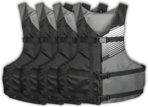 Universal Fit Adult Life Jacket PFD (4 Pack) US Coast Guard Approved, Life Vest for Men and Women 90+ Lbs, Lightweight Neoprene & Adjustable, Ideal for Boating, Kayaking & Water Sports.