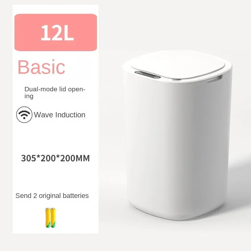 Smart Sensing Trash Can Automatic White Trash Can Kitchen Bathroom Waterproof 12L Electric Trash Can Trash Bin Kitchen