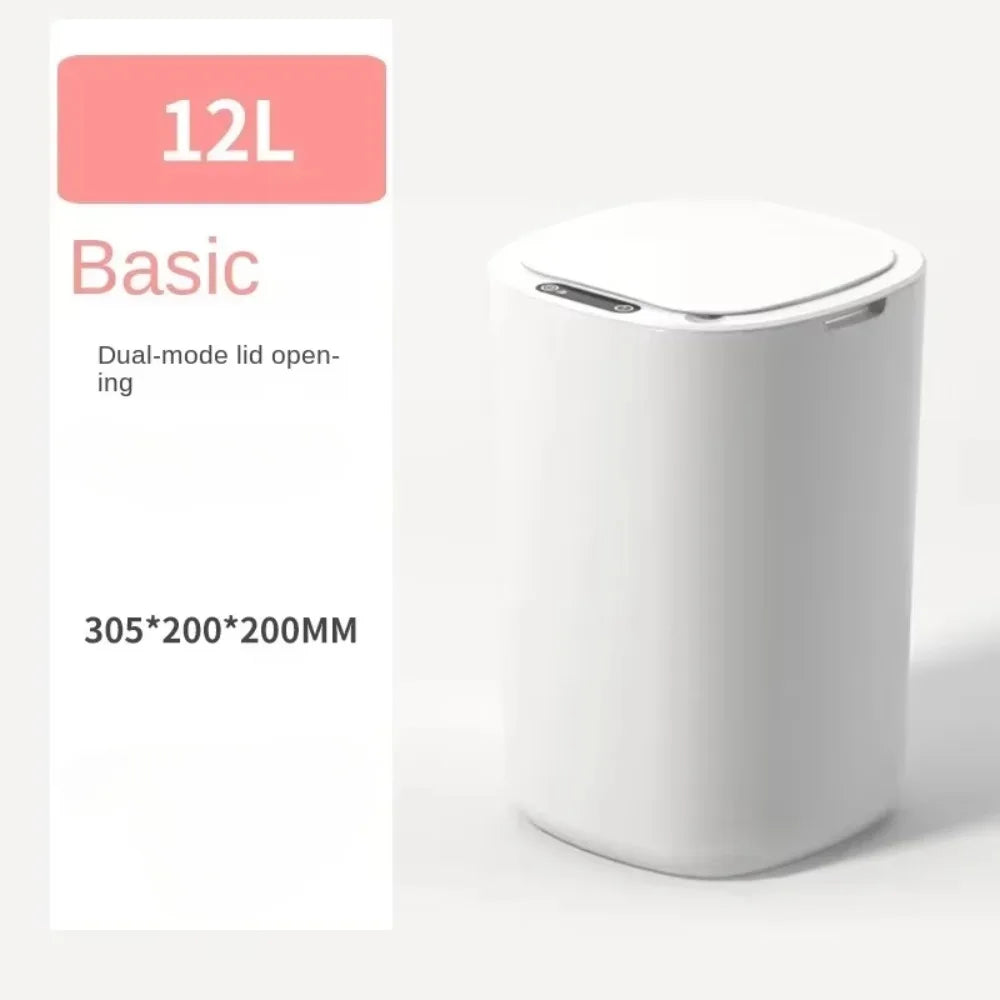 Smart Sensing Trash Can Automatic White Trash Can Kitchen Bathroom Waterproof 12L Electric Trash Can Trash Bin Kitchen