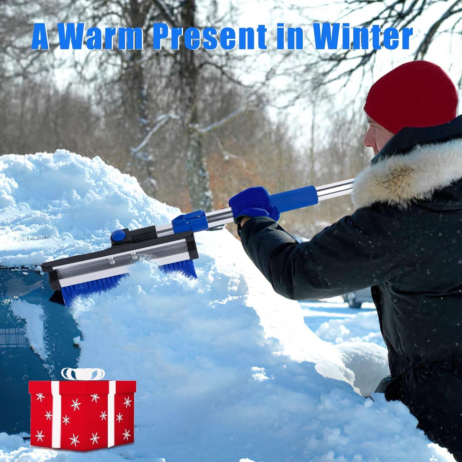 55" Scratch-Free Snow Brush & Shovel, 6-In-1 Truck Snow Tool with Squeegee, Ice Scraper for SUV, Truck, Car Windshield