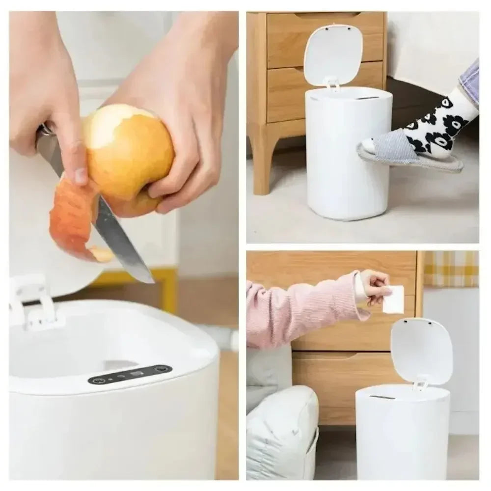 Smart Sensing Trash Can Automatic White Trash Can Kitchen Bathroom Waterproof 12L Electric Trash Can Trash Bin Kitchen