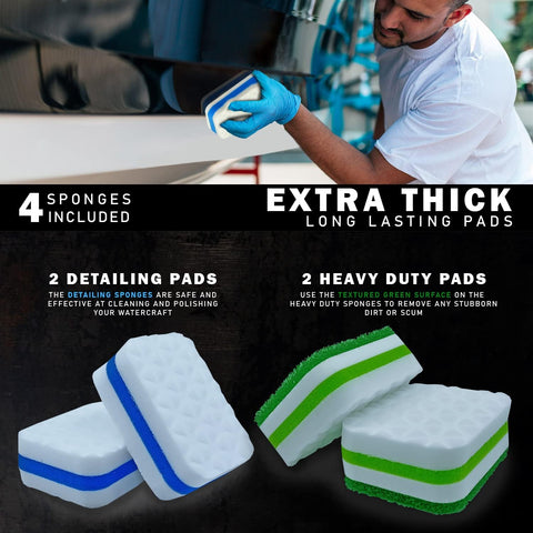 Marine Grime & Scuff Remover Pads | Boat Cleaning Supplies & Polishing Sponges for Boats &Jet Skis | Boat Erasers for Deck Marks, Scratches & Black Streaks | Improved Strength & Higher Density