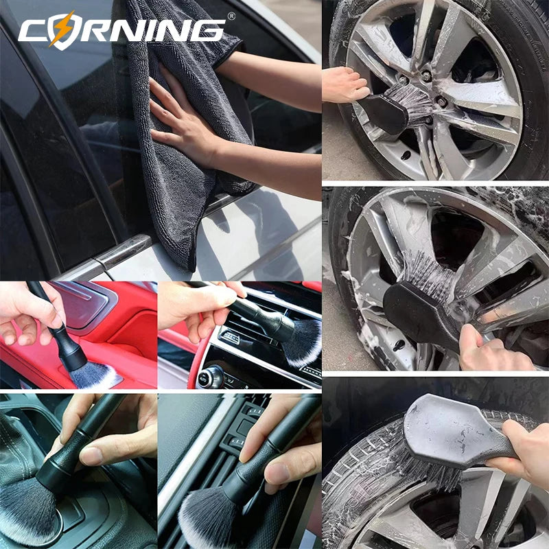 6Pcs Wheel Brush Automotive Detailing Cleaning Kit Vehicle Car Microfiber Cloth Towel Accesories Goods Tire Wash Maintenance