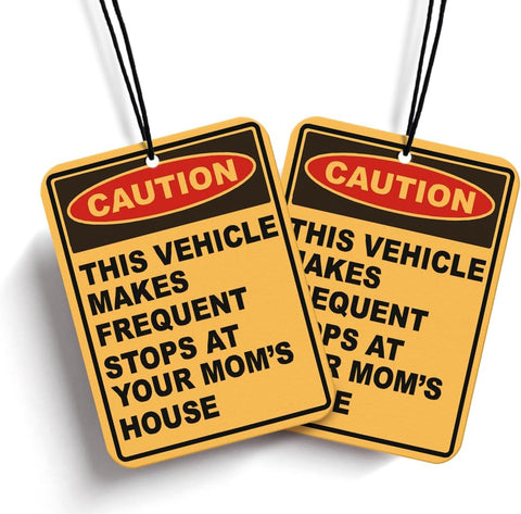 Funny Car Air Freshener Hanging 2Pcs, Funny Gifts Car Accessories for Men Interior, CAUTION Stops at Your Mom‘S House Cars Freshener Interior for Men Guys Funny Gifts (Black I)