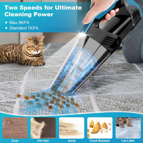 Cordless Car Vacuum Lightweight High Power Handheld Vacuum Cleaner with LED Light, Hand Vacuum for Car Home Office and Pet Hair, Indigo Blue