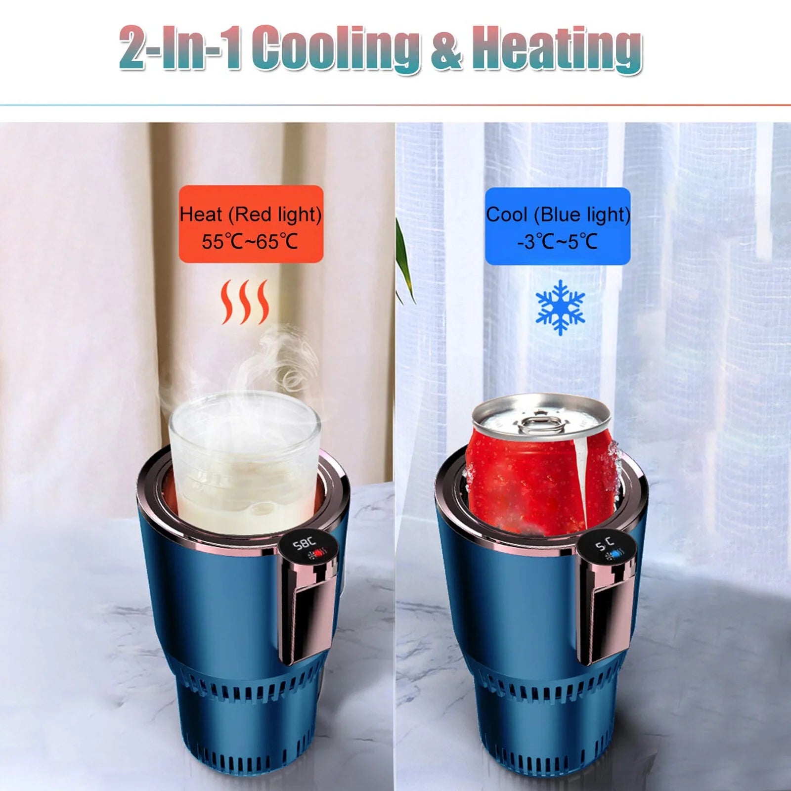 2-In-1 Smart Car Warm & Cold Cup Car Office Heating Cooling Cup Warmer Cooler Smart Car Cup Cooling Beverage Drinks Cans Tumbler Mug Holder