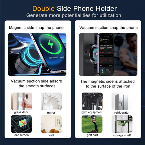 15W Car Electric Suction Cup Magnetic Wireless Charger Phone Holder, Air Vacuum Suction Phone Mount for Mirror and Gym, Compatible with Iphone 12/13/14/15/16 Series, Black