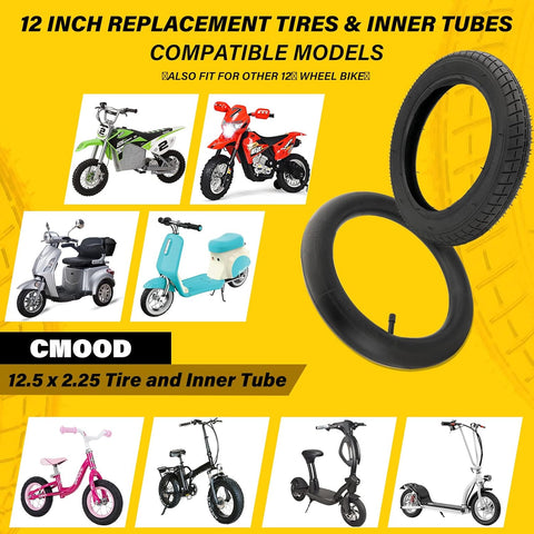 12 1/2 X2 1/4 Tire and Tube Set, 12.5 X 2.25 Bike Tire Compatible for Razor Pocket Mod Dirt Bike Currie Schwinn GT IZIP Ezip MX125 Dirt Rocket, Replacement Kids Bike Tires 12.5 X 2.25