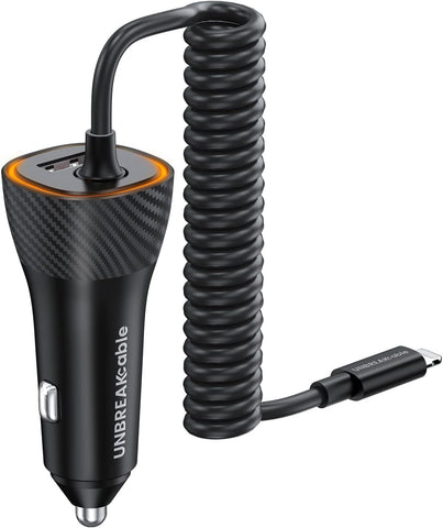 32W Iphone Car Charger -  [PD 20W Quick Charge] [Apple MFI C94 Certified] Phone Cigarette Lighter with Built-In 5FT Lightning Cable for Apple Iphone 14/13/12/11/Xs/Xs Max/Xr/X/8-Orange