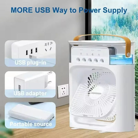 3 in 1 Summer Cooling Fan Portable Desktop Humidifier USB Mini Air Conditioners Night Light Water Mist for Home or Office