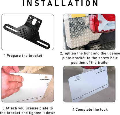 Car Aluminum License Plate Light Bracket, Auto License Plate Holder Bracket and Light Mount, Universal Vehicle Exterior Accessories for UTV ATV Trailer Truck RV Motorcycles (Black)