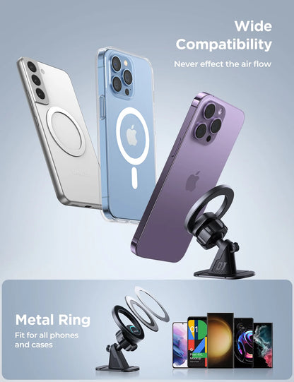 (2 Pack)  2 in 1 Magnetic Phone Holder for Car, Air Vent & Dashboard Car Phone Holder for Iphone, Compatible for Magsafe Car Mount, Fit for Iphone 16 15 14 13 12 Pro Max