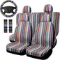 Boho Car Seat Covers Baja Saddle Blanket Seat Covers Full Set, Striped Woven Cloth Seat Covers for Cars with Seat Belt Pads and Steering Wheel Cover, Universal Fit for Sedan, SUV, Truck
