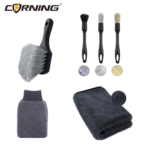 6Pcs Wheel Brush Automotive Detailing Cleaning Kit Vehicle Car Microfiber Cloth Towel Accesories Goods Tire Wash Maintenance