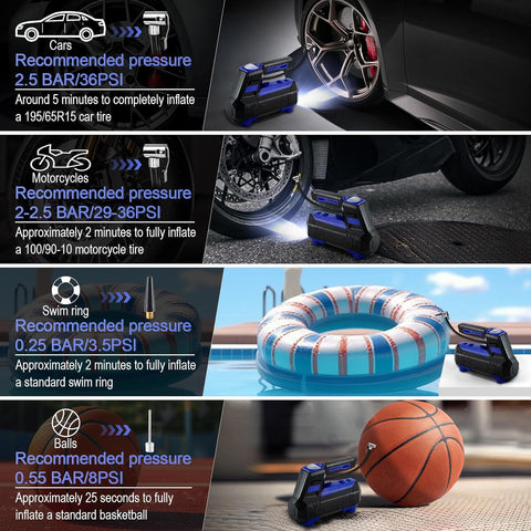 Tire Inflator Portable Air Compressor for Car Tires - Car Accessories, 12V DC Air Pump with Digital Tire Pressure Gauge, Max 150PSI with Emergency LED Lights for Car, Camper, RV, Truck