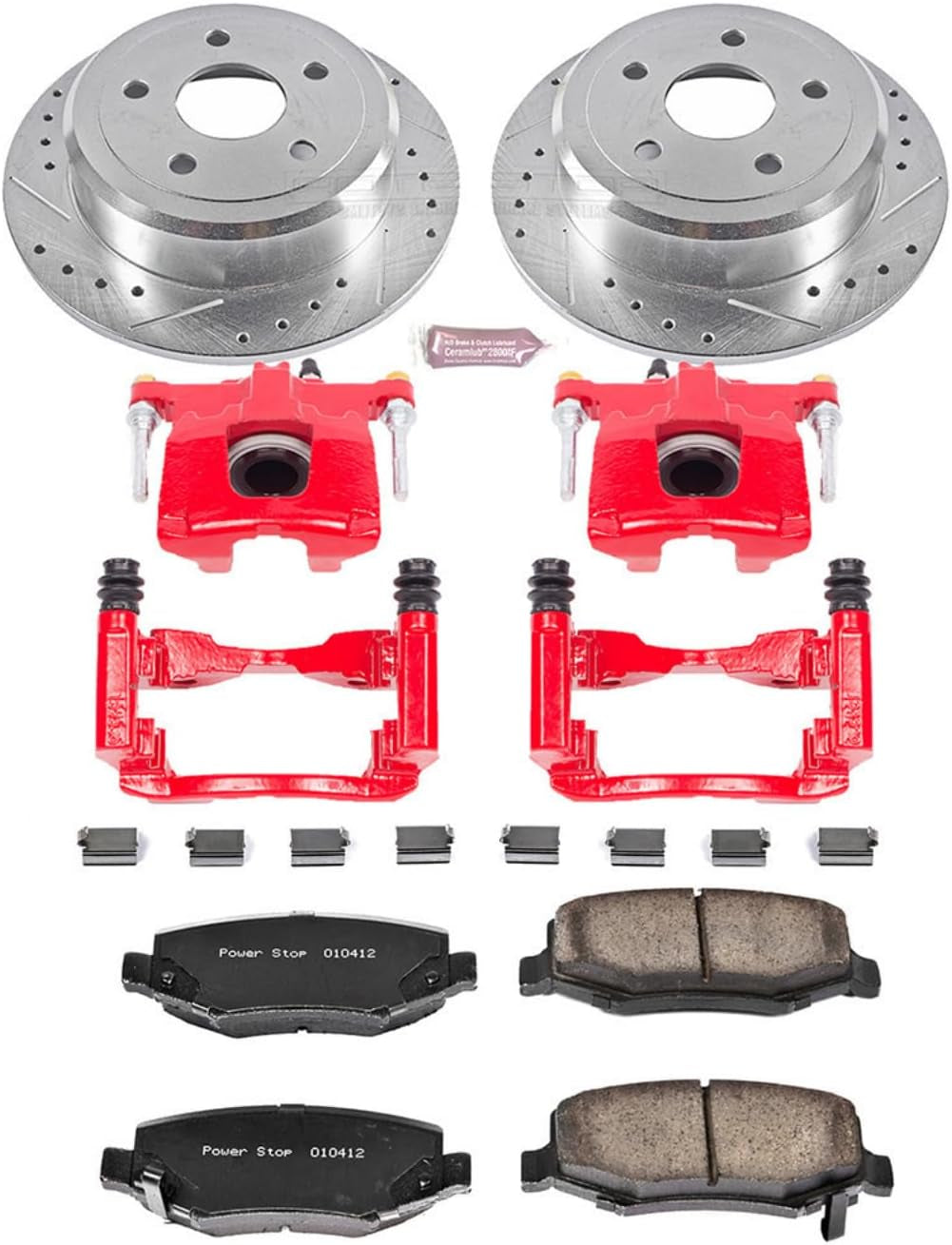 KC3090 Z23 Evolution Sport Brake Kit with Powder Coated Calipers Brake Pads, Drilled and Slotted Rotors for 2007 2008 2009 2010 2011 2012 2013 2014 2015 2016 2017 Jeep Wrangler