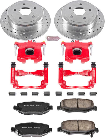 KC3090 Z23 Evolution Sport Brake Kit with Powder Coated Calipers Brake Pads, Drilled and Slotted Rotors for 2007 2008 2009 2010 2011 2012 2013 2014 2015 2016 2017 Jeep Wrangler