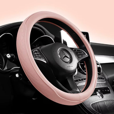 Napa Leather Perforated Patchwork Car Steering Wheel Cover, Non-Slip, Breathable, Universal 15 Inch (Approx. 38Cm)