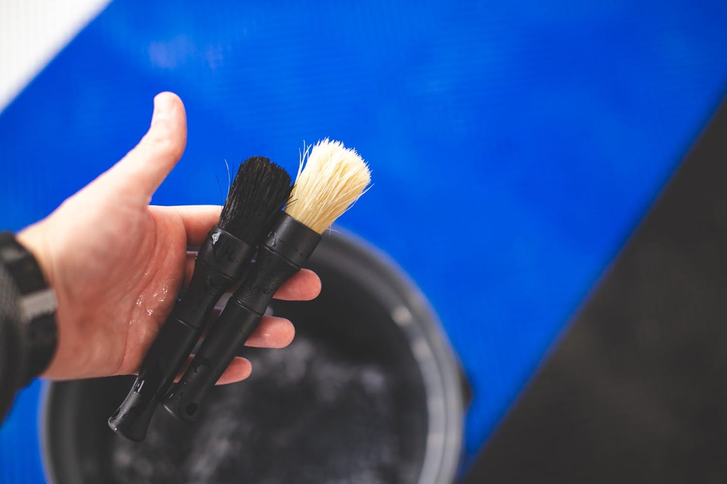 Boar Hair Detailing Brush Large, Comfortable Grip and Heavy-Duty Scrubbing for Interior, Exterior, Engine Bay, Wheels, Exhaust Tips, Textured Plastic