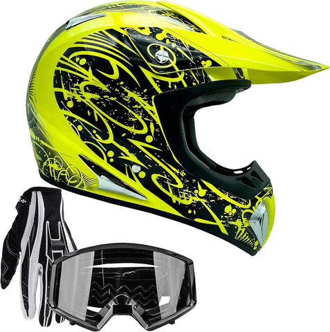 Typhoon ATV Motorcycle Helmet with Goggles & Gloves - DOT Certified Off-Road Racing Protection Gear Set for Men - Durable MX Combo Pack