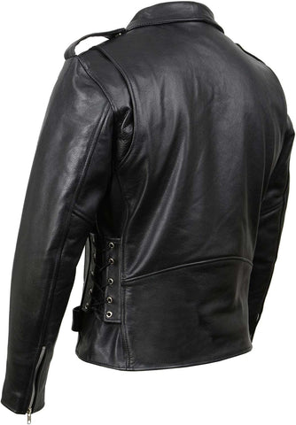 SH1011 Men'S Classic Brando Premium Leather Black Motorcycle Riders Leather Jacket W/Side Laces